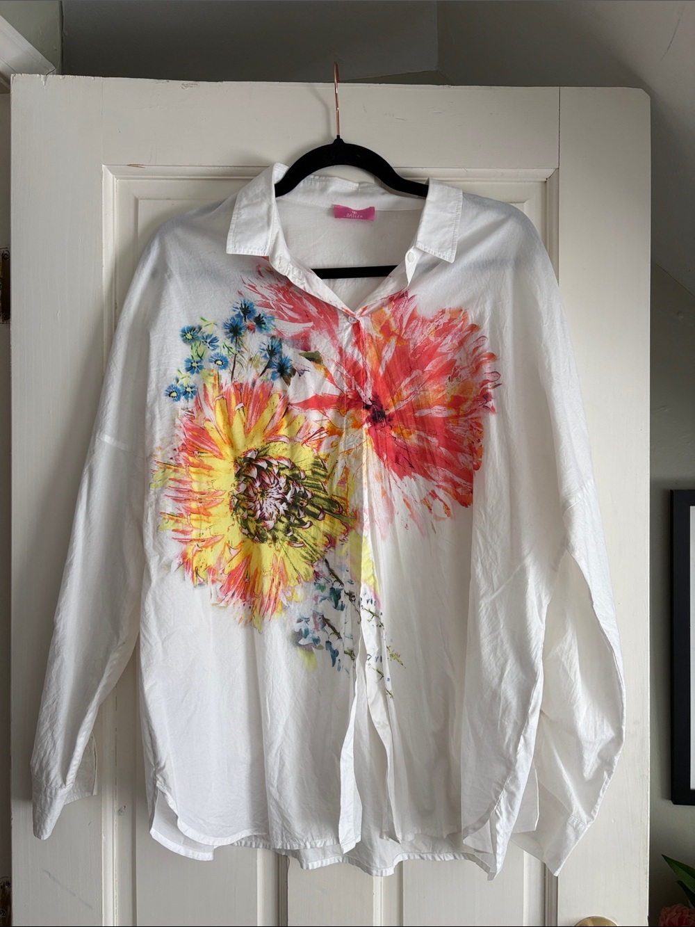 Basler White Button-Up Shirt with Yellow & Red Floral Design